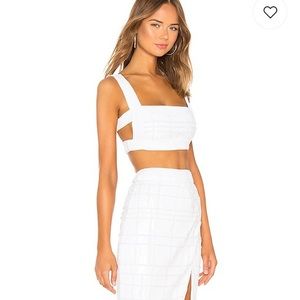 NBD Revolve White Levy Sequin crop top